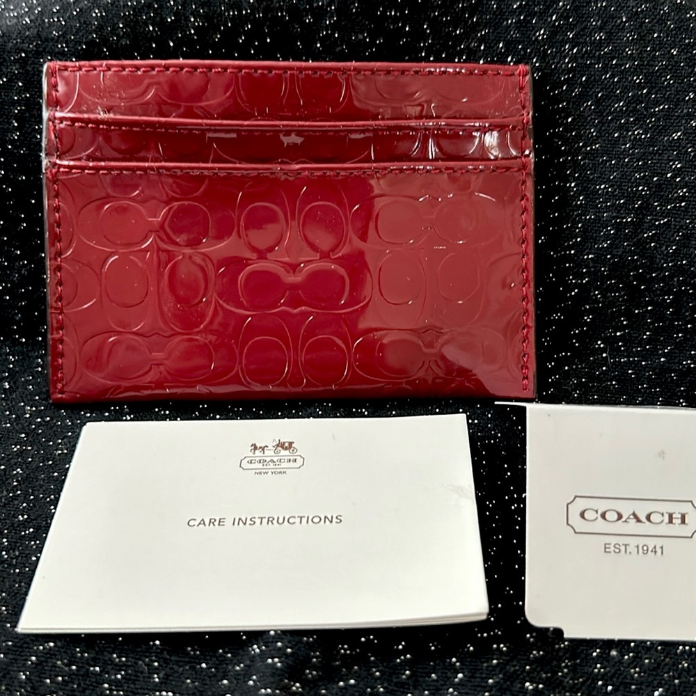 NWT ❤️ Coach Patent Leather Card Case Red